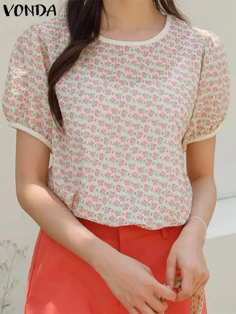 

VONDA Women Floral Printed Female Shirts 2024 Summer Vintage Blouses Short Sleeve Blusas Tunic Oversized OL Work Tops Streetwear