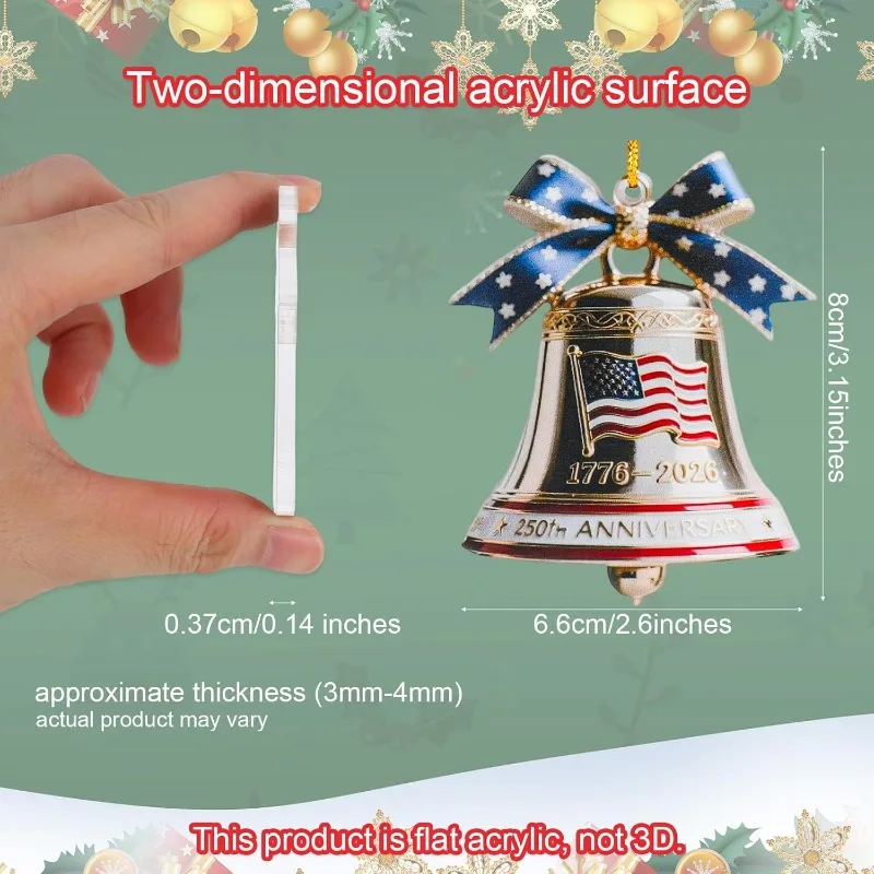 250th Anniversary Commemorative Bell Ornament Flat Acrylic Free Pendant Patriotic Christmas Tree Hanging Decoration Collector