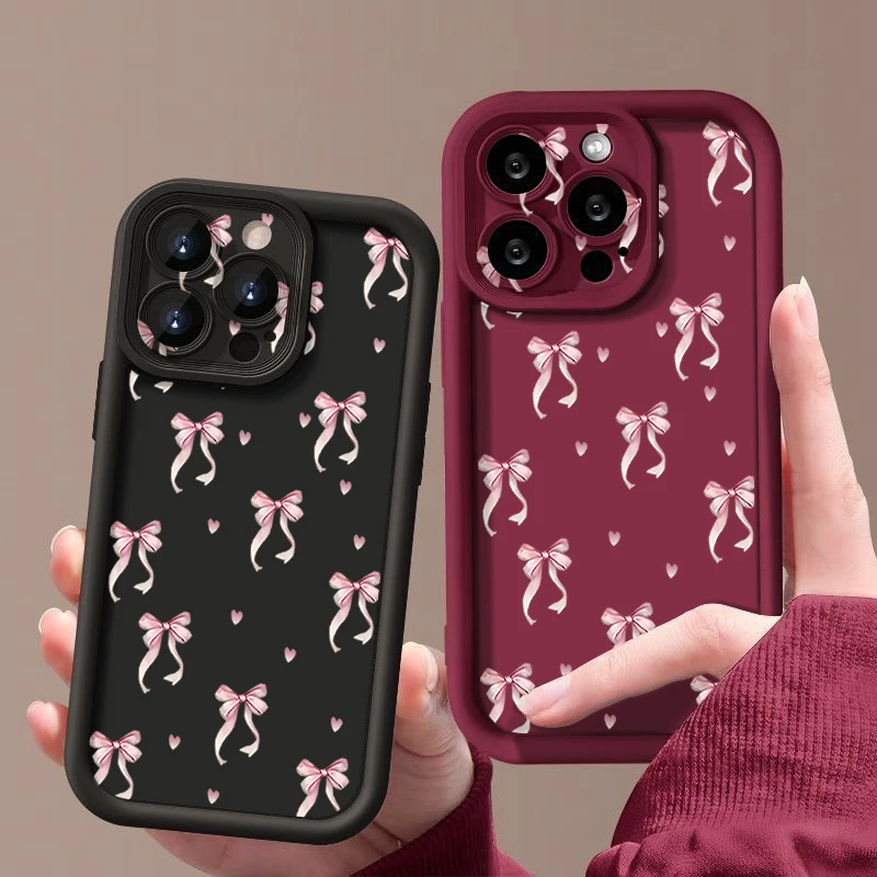 Shockproof Pink Bow Printed Soft Silicone Phone Case