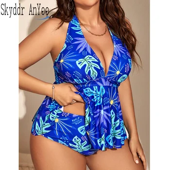Plus Size Women's Bikinis Swimsuit 2025 Two Piece Summer Outfit Swimwear Printed V-Neck Sexy Bathing Suit