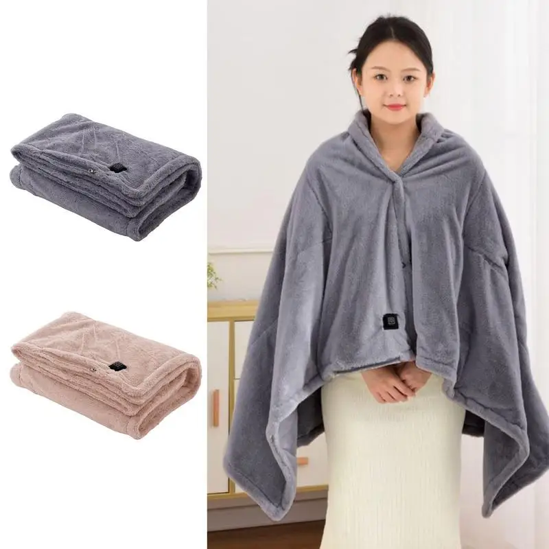 

Winter Cold Protection Body Warmer USB Heated Warm Shawl Electric Heated Flannel Blanket With 3 Heating Levels Wearable Blanket