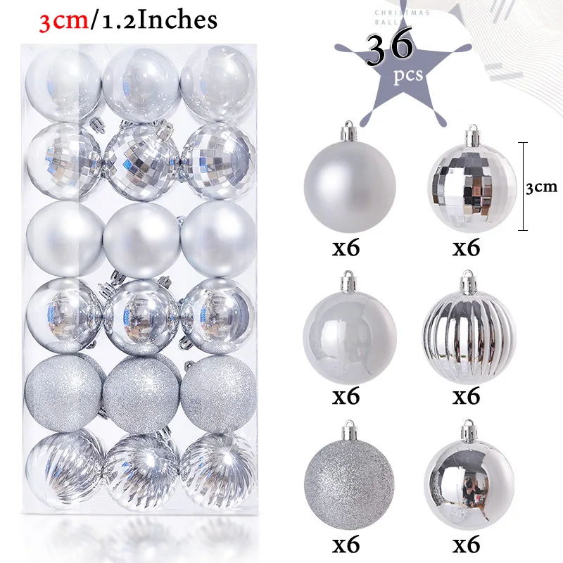 24 piezas/lote de bolas decorativas para árbol de Navidad de 3 cm/1,2 pulgadas de colores, bolas colgantes brillantes para decoración de casa, bar, fiesta