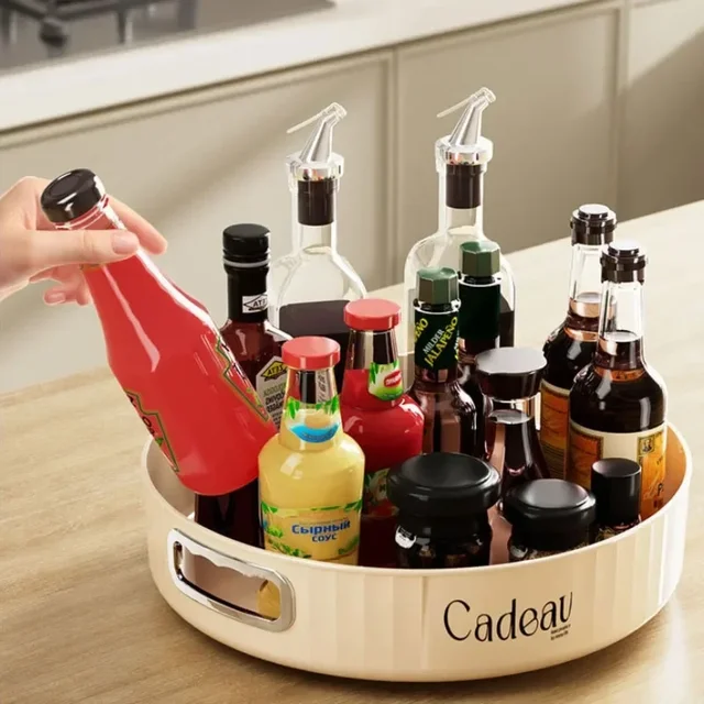 Vassoio rotondo ruotabile a 360 gradi Vassoio portaoggetti multiuso da appoggio Scaffale portaoggetti rotante Deposito cucina Organizzazione bagno 2