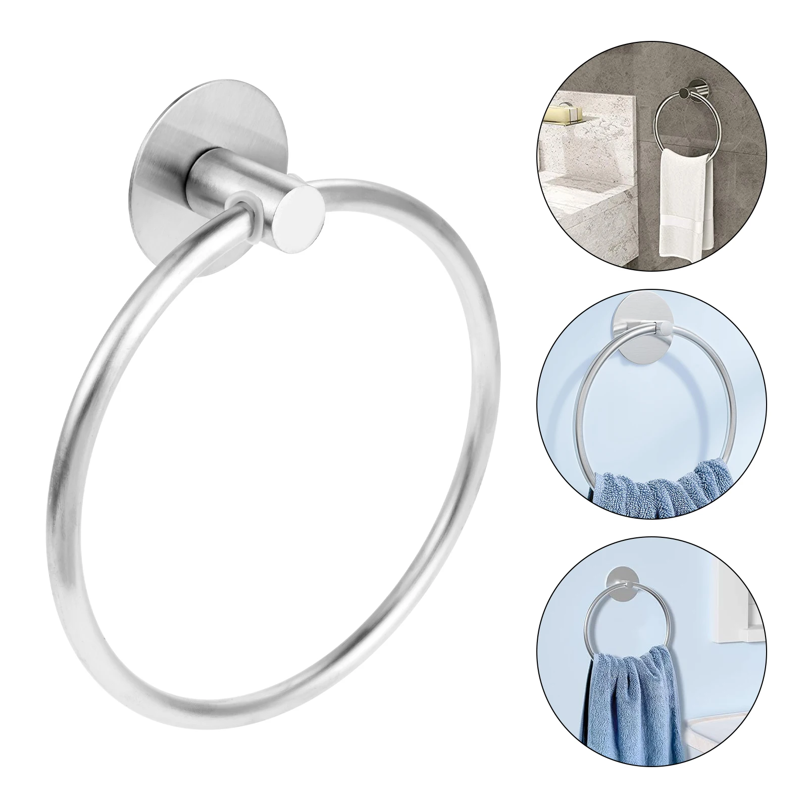 Description Picture 5 of item1 Pc Bathroom Towel Ring Round Towel Rod Stainless Steel 16cm Self Adhesive Towels Holder Wall Mounted for Kitchen Bath Room
