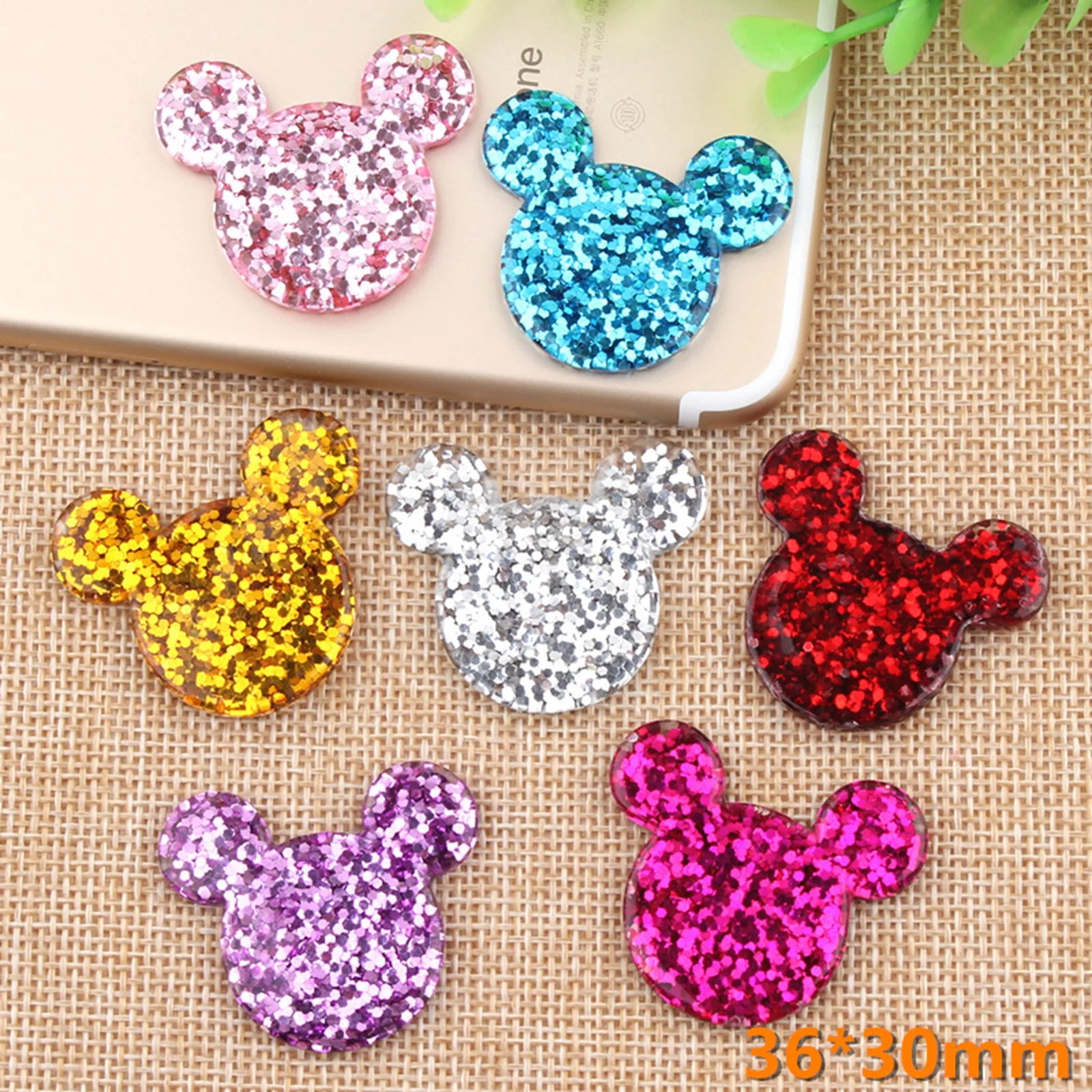 

20 Flatback Resin Crystal Glitter Mouse Face Cabachons 30X35mm Color for Choice