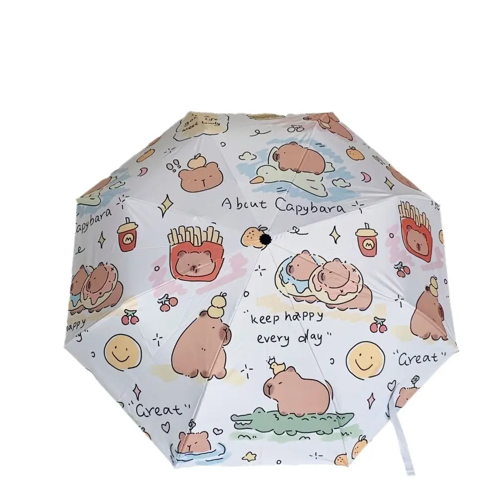 Automatic Capybara Umbrella Cute Folding UV Protection Rain Umbrella Dual-use 8 Ribs Sunshade Women Girl mini umbrella folding umbrella automatic umbrella automatic sun umbrella