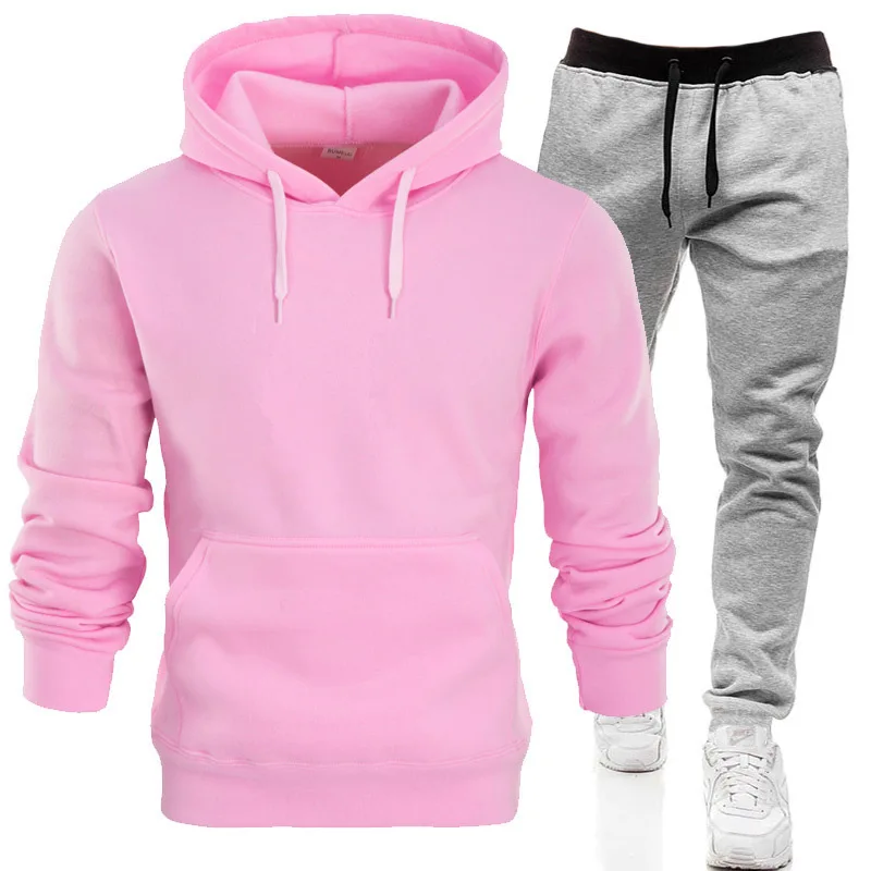 Winter Hoodie Sets Men Fashion Fleece Red Hoodies Black Pants Casual Jogger Suit Tracksuit Sweatshirt Woman Pullover sports suit sports set tracksuit set