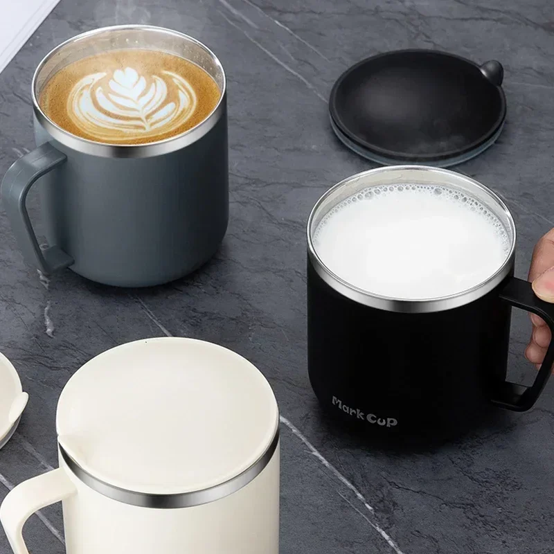 New 304 Stainless Steel Coffee Mugs Portable Cups Heat Insulation Anti-fall Thermos Mug Home with Cover and Handle Mug