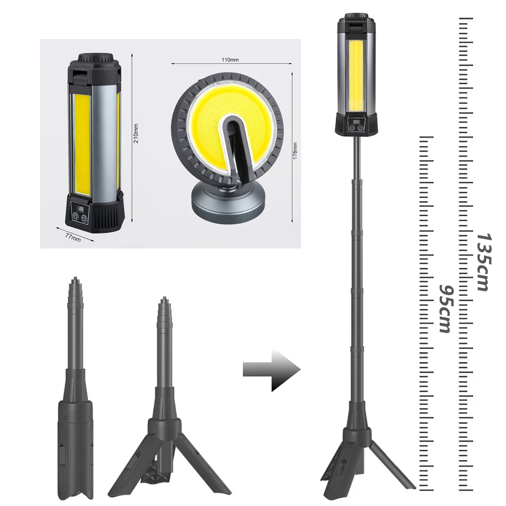 6000mAh LED Work Light Cordless COB Dimmable Light with Telescopic Stand Ideal for Outdoor Camping Work Rechargeable via Type-C