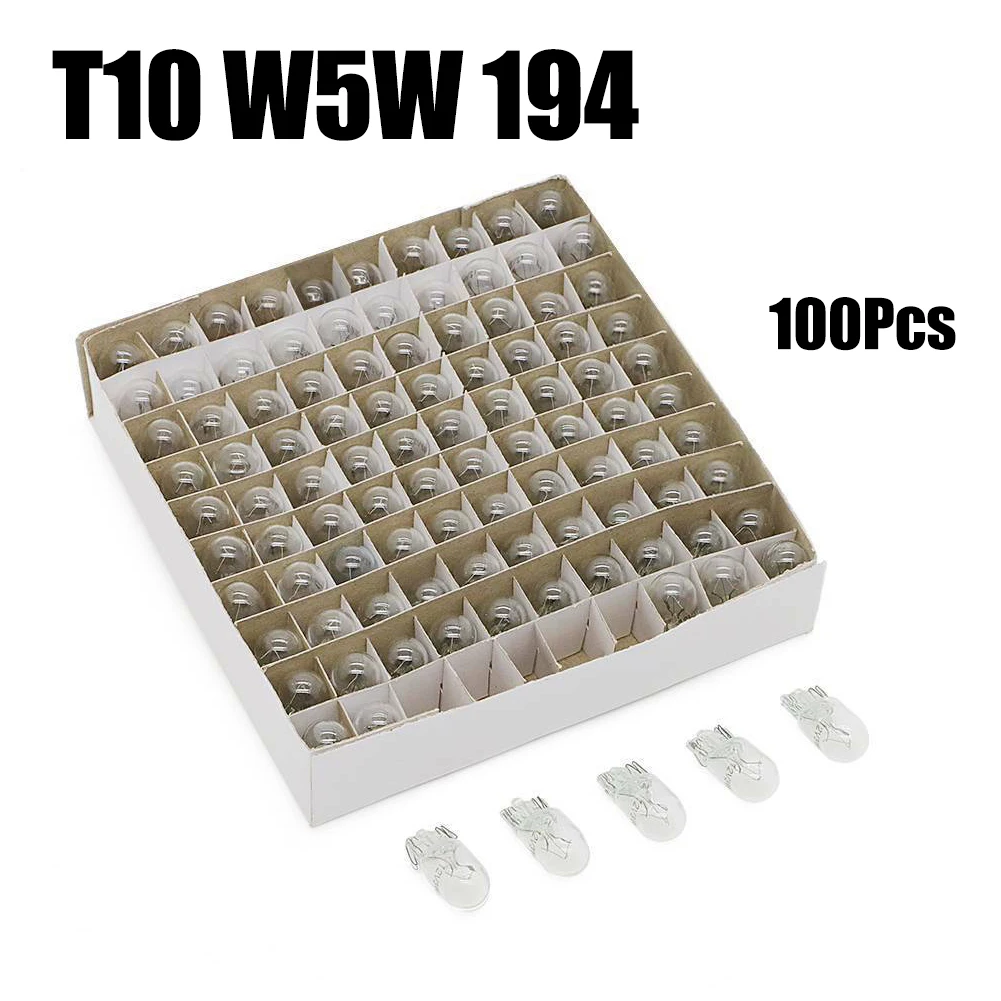 100PCS 194 T10 Clear  Light Bulbs Wedge Incandescent Instrument Panel Light Bulbs For Cars Trucks Motorcycles Lamp Replacement