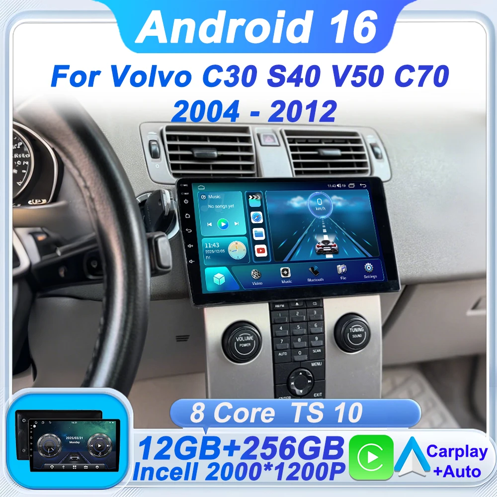 Radio para Auto con Android 16 para Volvo C30 S40 V50 C70 2004 2005 2006 2007 2008 - 2012, Android Auto, Carplay, Estéreo, GPS, Navegación, Wifi 1