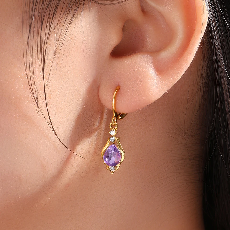 ZAKOL Vintage Shiny Purple Crystal Stone Drop Hoop Earrings For Women Water Dorp Boho Long Dangle Earrings Jewelry Gift - Detail Image 2