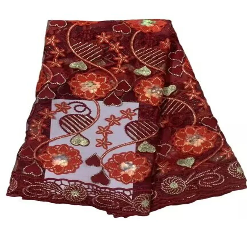 

2023 African Sequins Lace Fabric 2023 5 Yards High Quality French Nigerian Red/Gold Lace Fabric For Sewing Dress Wedding Party