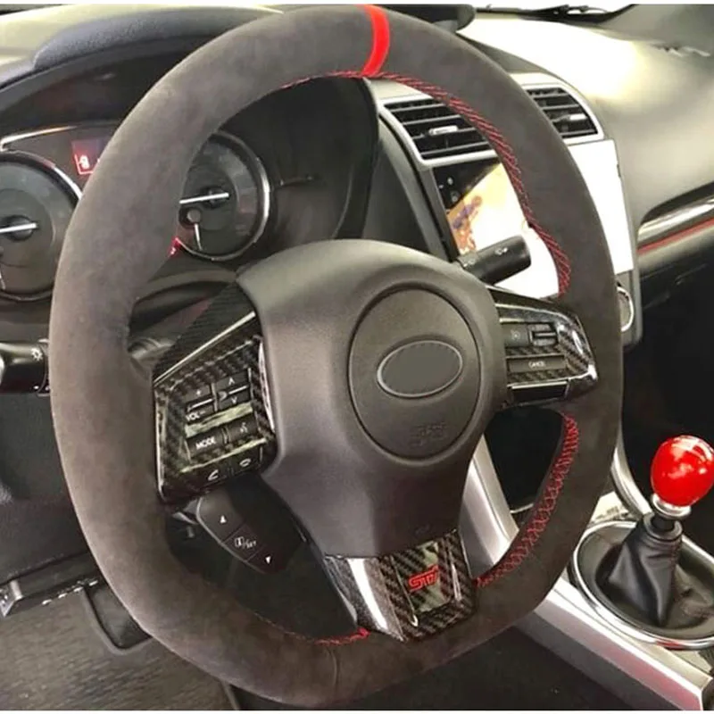

New All Black Suede Leather Red Stitching Steering Wheel Hand-stitch on Wrap Cover For Subaru WRX STI 2015-2020
