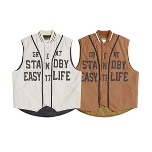 American Vintage Foam Letter Cotton Coat Vest Men's and Women's Autumn  Winter Loose Outwear Versatile Couple Tank Top