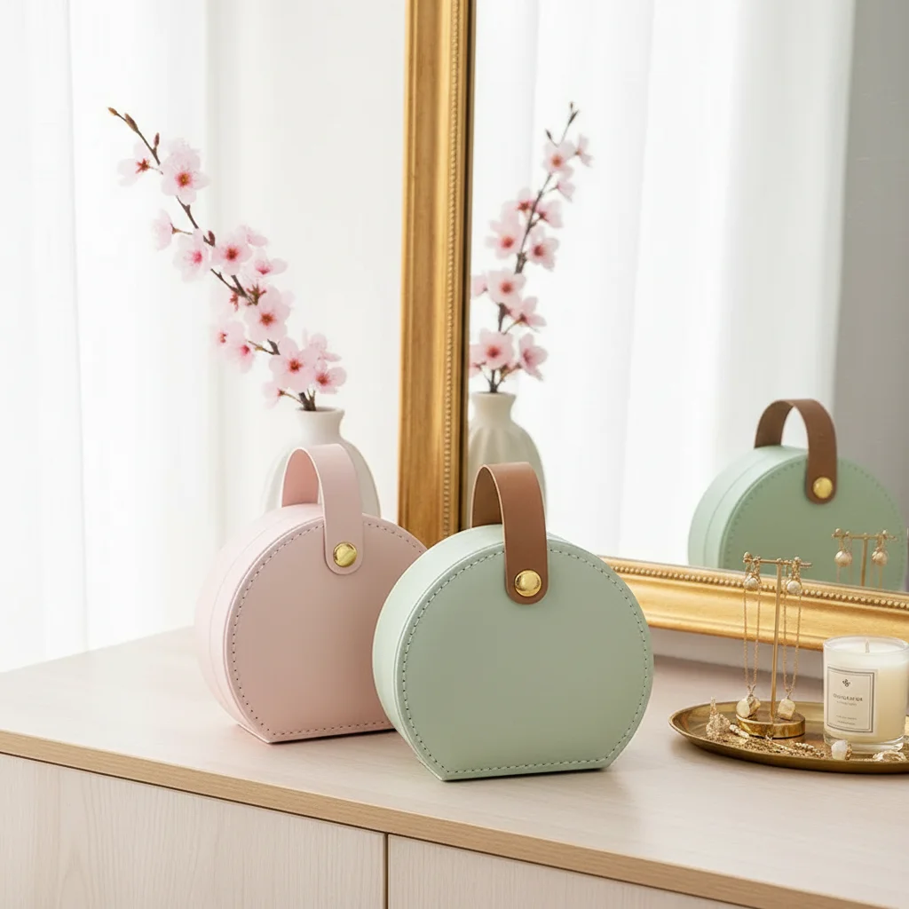 Compact Leather Travel Jewelry Organizer with Portable Storage for Earrings, Necklaces, and Rings