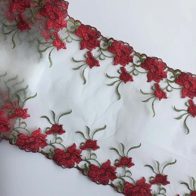 Mesh Fabric Lace Embroidery Floral Trim Edge Sewing For Curtain Bridal  Dress DIY