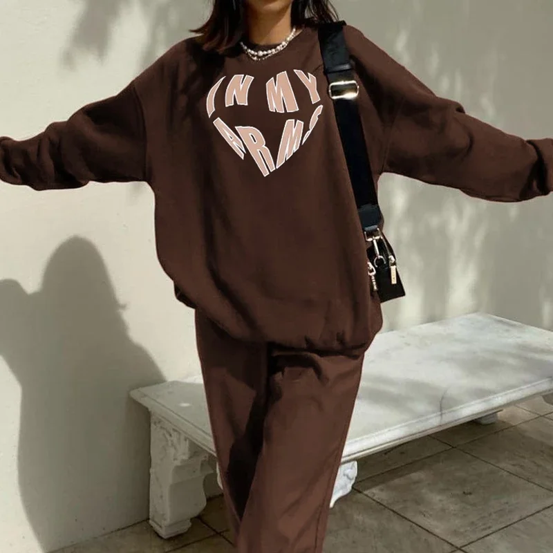 Harajuku Heart Shape Printed Oversize Sweatshirt Casual Loose Streetwear Long Sleeve O-Neck Top Y2k Women  Fashion Winter