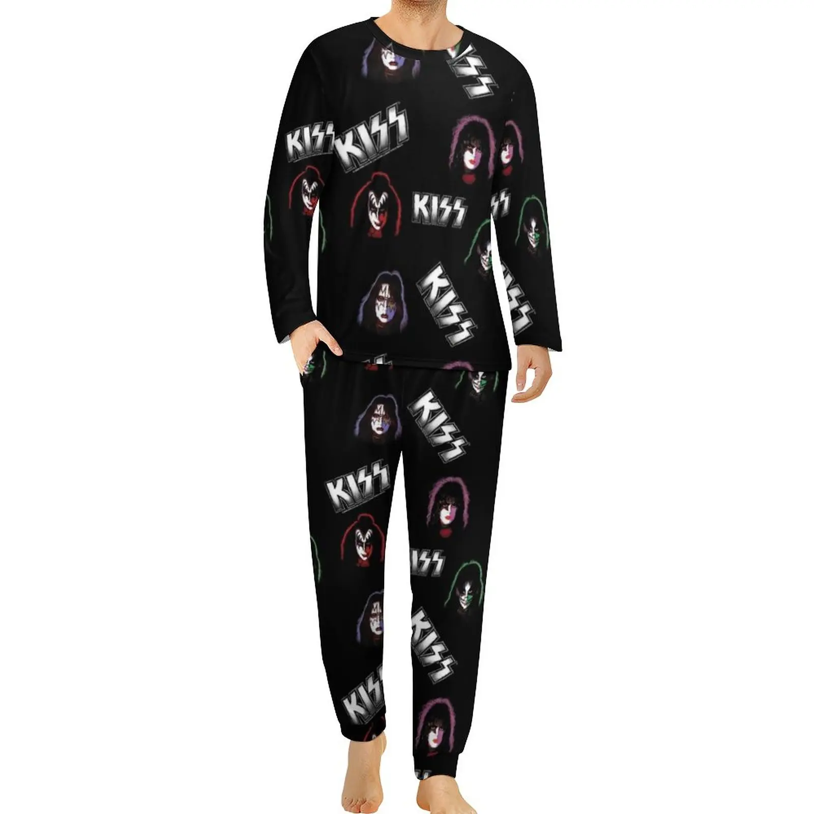 

Kiss Band Pajamas Spring 2 Pieces Rock Musician Trendy Pajama Sets Man Long Sleeve Casual Design Nightwear Large Size