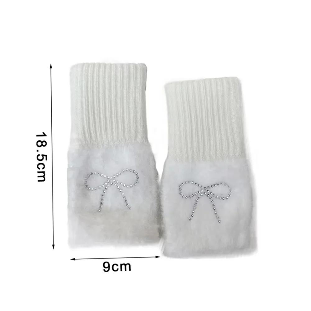 小物 STONE  SOFT GLOVES Y2K Y2K Winter Gloves Diamond Rabbit Bowknot Rhinestone Five Finger