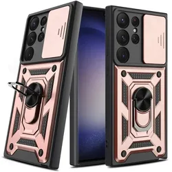 Enhanced Armor Rotate Magnetic Case with Ring Stand and Anti - Scratch Camera Lens Protector - S23 Plus (Rose Gold)
