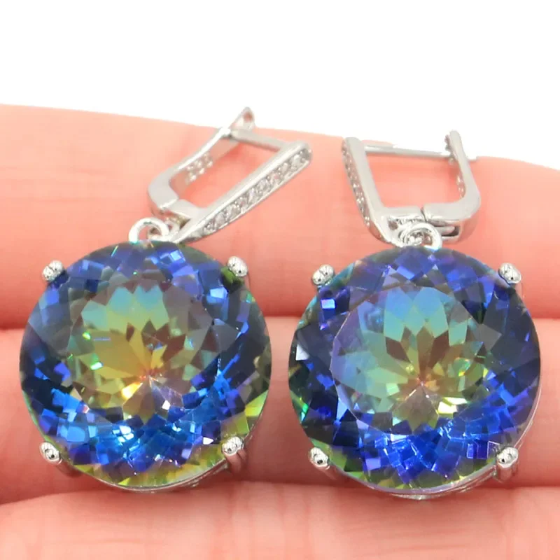 18g 925 SOLID STERLING SILVER Earrings Big Gemstone Green Amethyst Golden Citrine Pink Tourmaline Violet Topaz Ladies Present