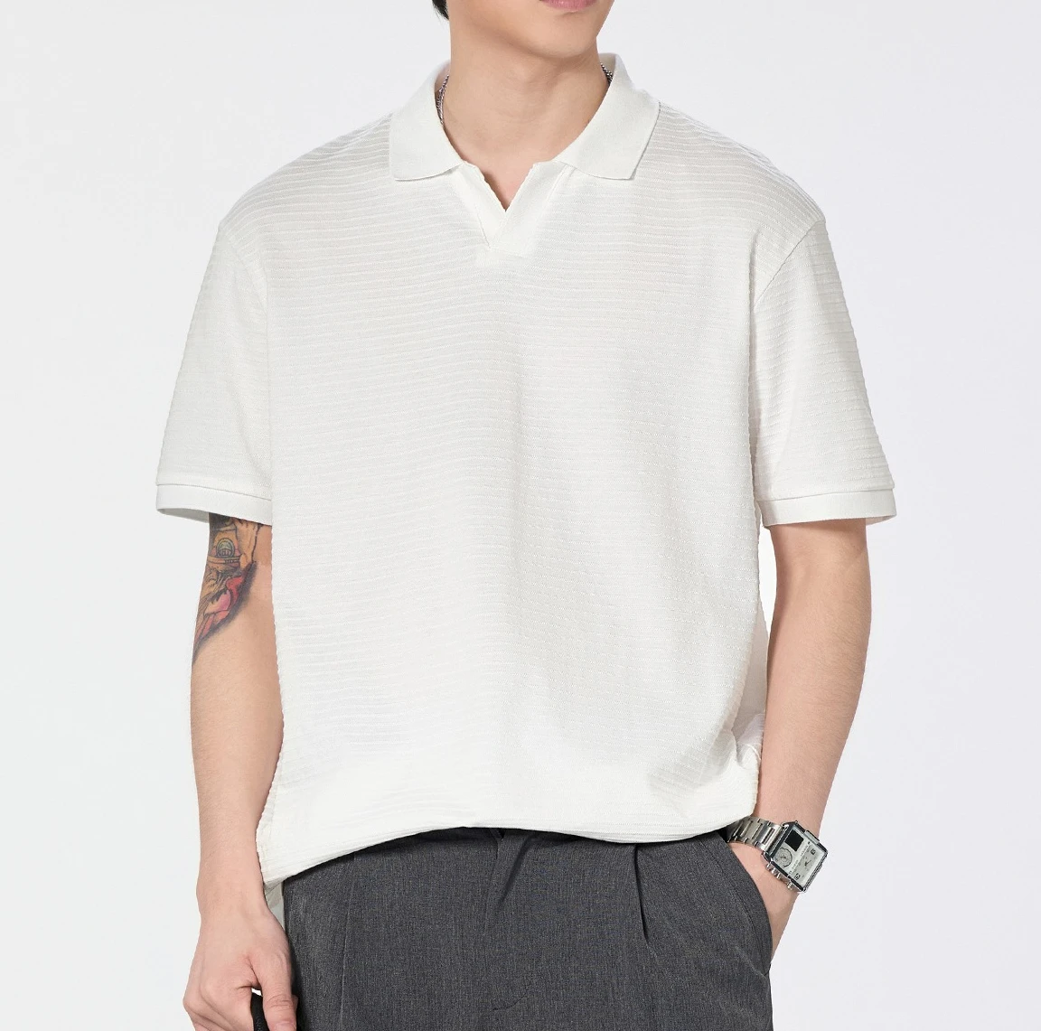 Polo da Uomo Estivo 2026 Nuova Collezione, Vestibilità Ampia, Casual, Tendenza Moda, Mezza Manica, Tinta Unita, Colletto a Risvolto - immagine 2