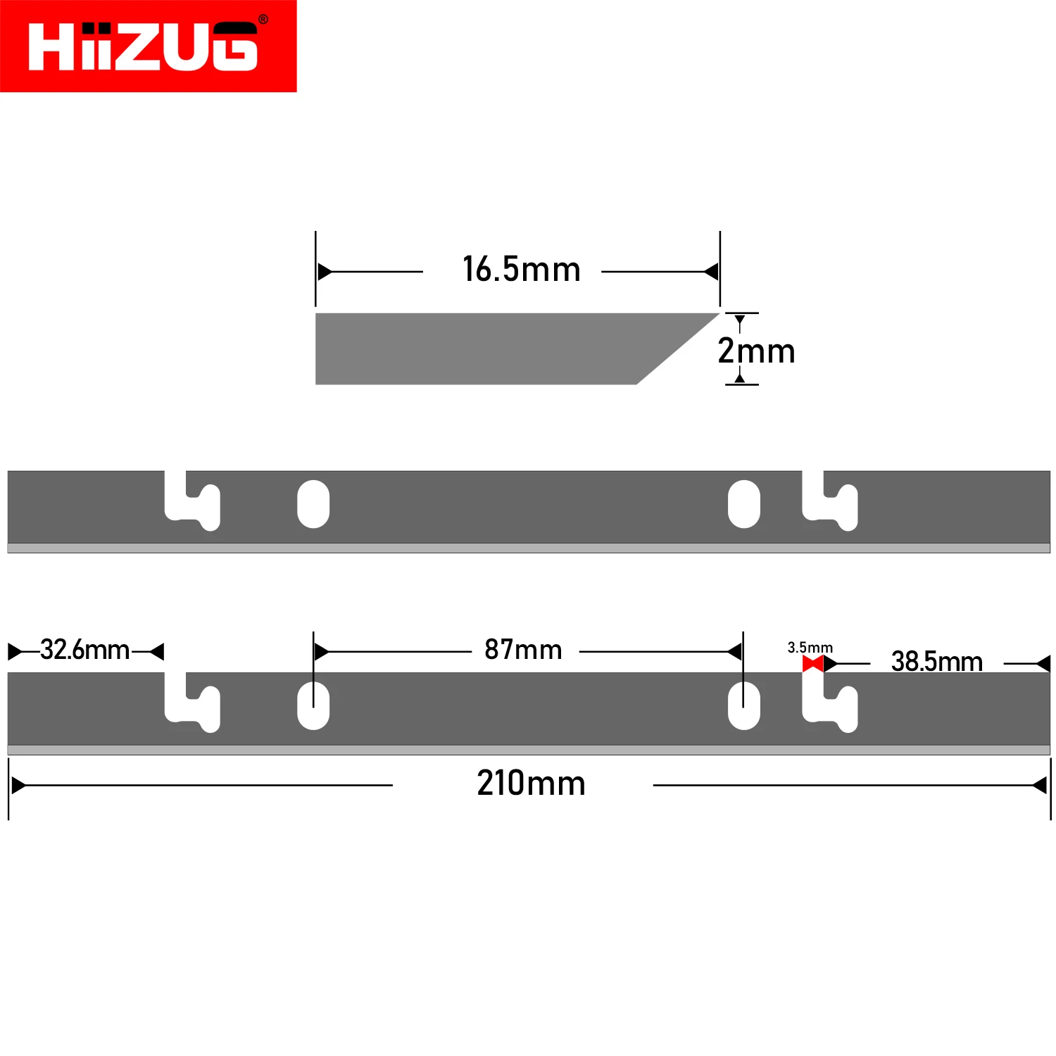 210mm&times;16.5mm&times;2mm Planer Blades HSS for Thicknesser Surface Planer Jointer Cutterhead Knife Woodworking Tool 2pcs