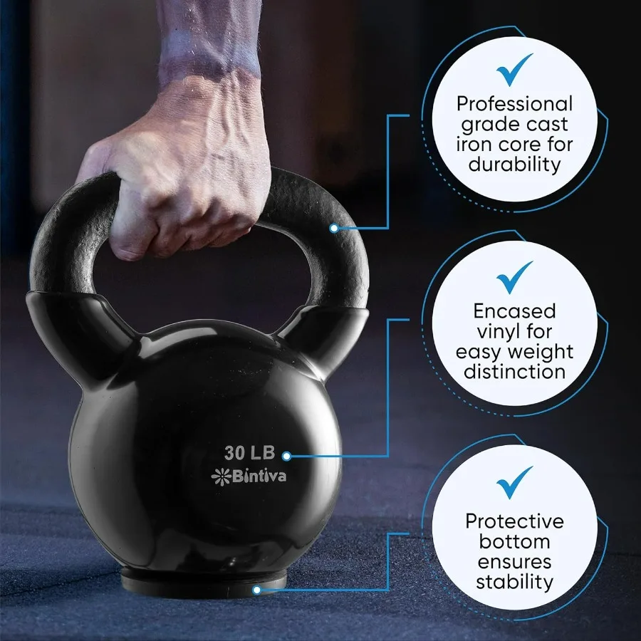 Kettlebell Sets Professional Grade - Strength Training Kettlebells for Home Workout - Cast Iron Kettle Bell Weight Sets for Men