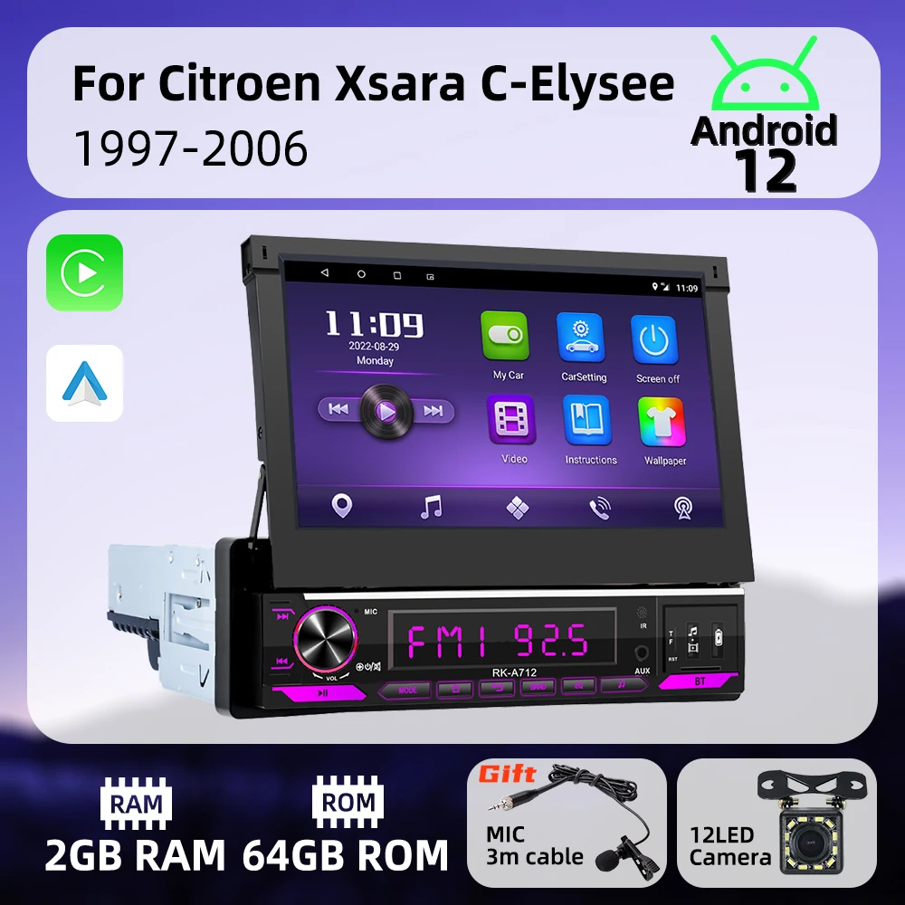 

7-дюймовый выдвижной экран 1 Din Android радио для Citroen Xsara C-Elysee 1997-2006 Carplay Android автомобильный мультимедийный блок GPS