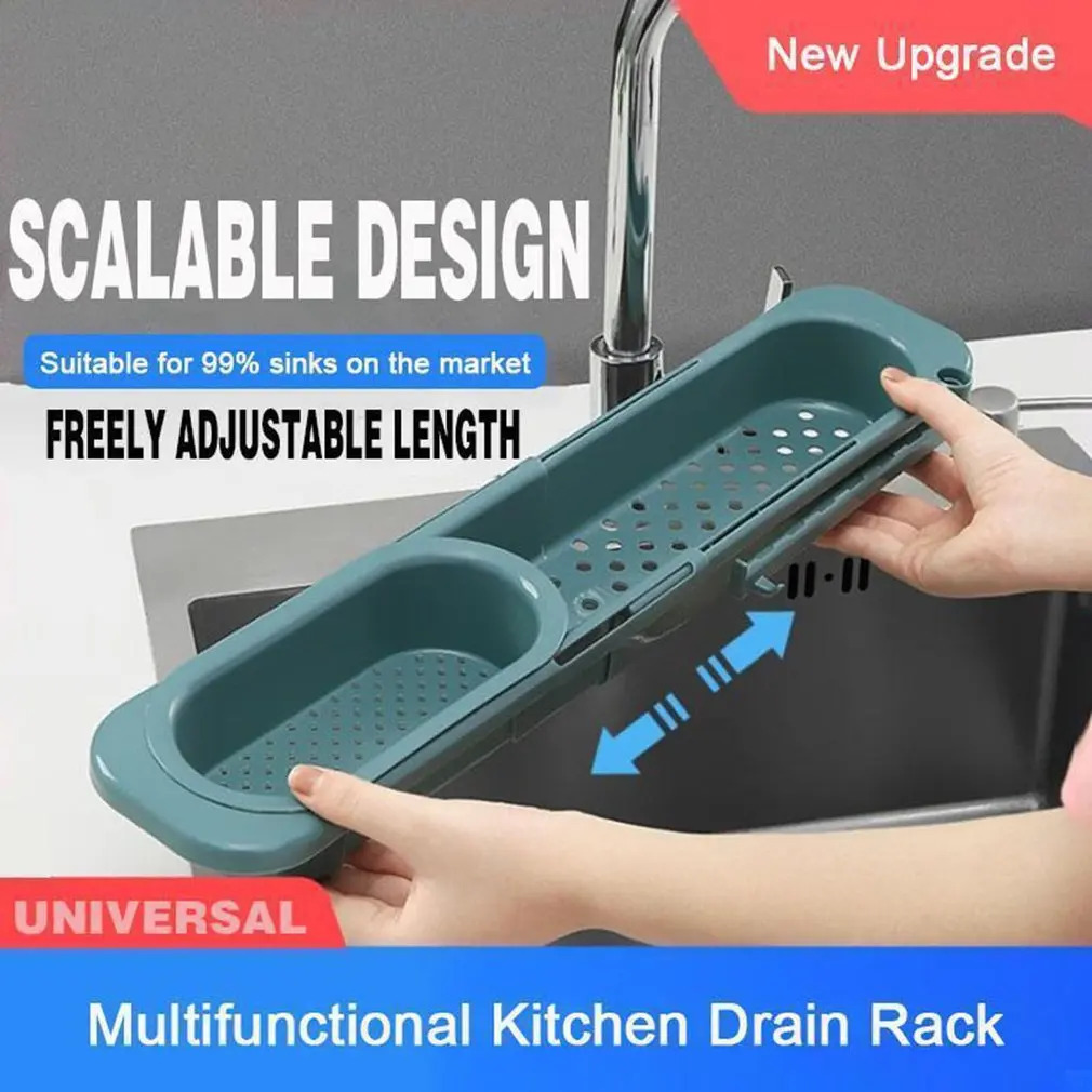 

Adjustable Sponge Soap Hanging Holder Kitchen Sink Rack Organizer Telescopic Drain Rack Dish Washing Filter Drain Storage Basket