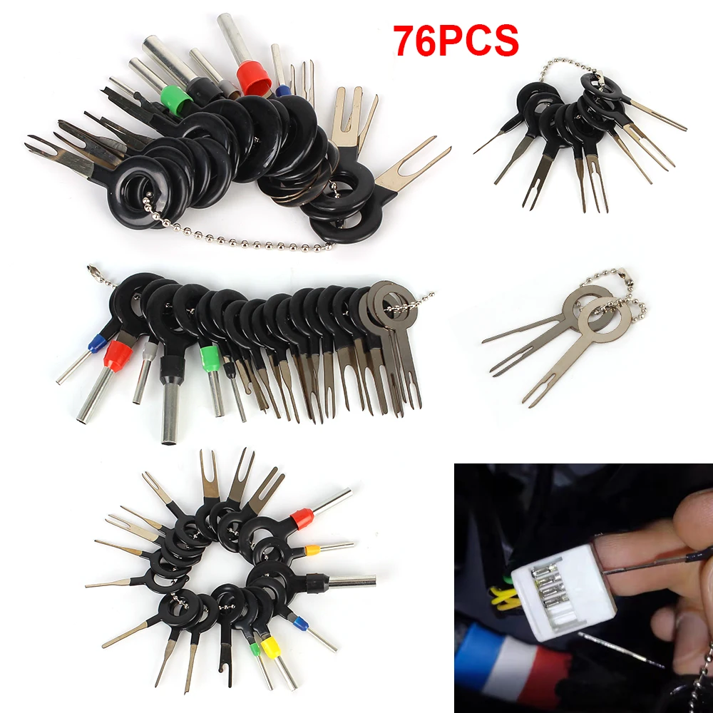 

76pcs Car Player Cable Terminal Removal Tools Pin Extractor Puller For 2Din Stereo Auto Radio Repair Kits Vehicles Accessories