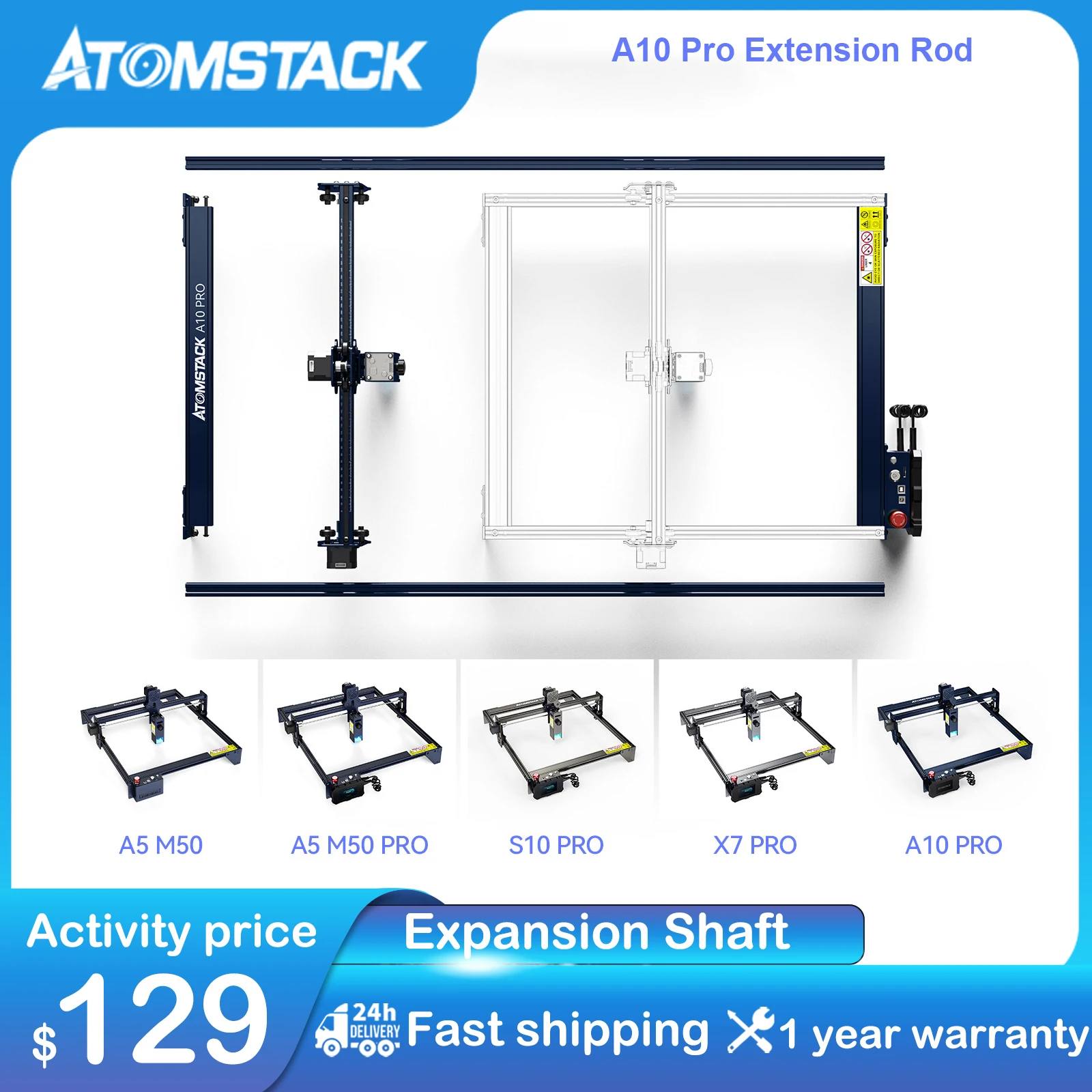 

ATOMSTACK Expansion Shafts for A10 /S10 /X7 PRO 50W Laser Engraving Machine Y-axis Expansion Rod DIY Engraving Area Y-axis Stent