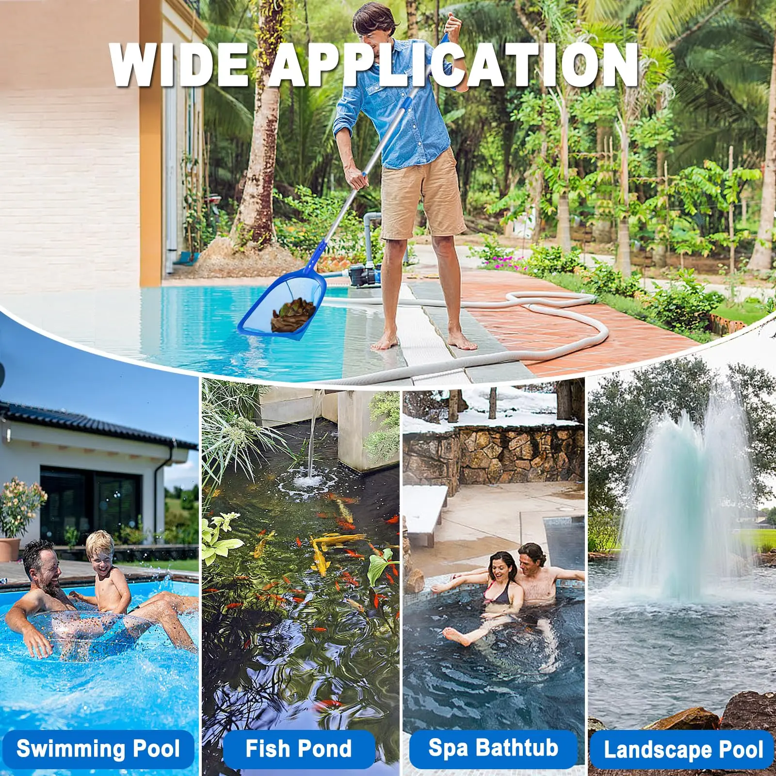 Swimming Pool Skimmer Net 3 Section Telescopic Pole Fine Mesh Deepwater Net Cleaning Leaves and Debris Pond