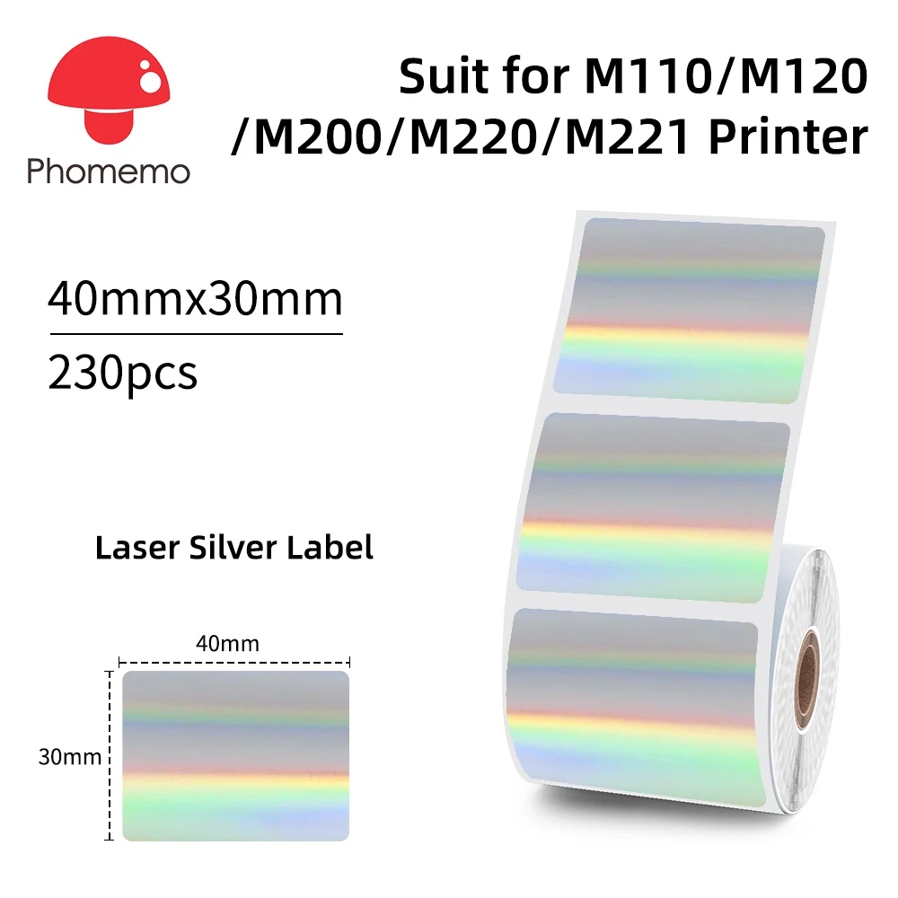 Labelsticker Laser Zilver Thermisch Label Waterdicht 40X30Mm Kleefpapier Voor Phomemo M110/M120/M200/M220/M221 Labelprinter