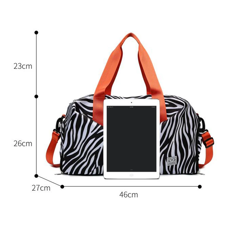 Zebra-Stripe Travel Bag Folding Sports Short Travel Luggage Duffle Shoulder Bags Women Large Capacity Yoga Gym Bag