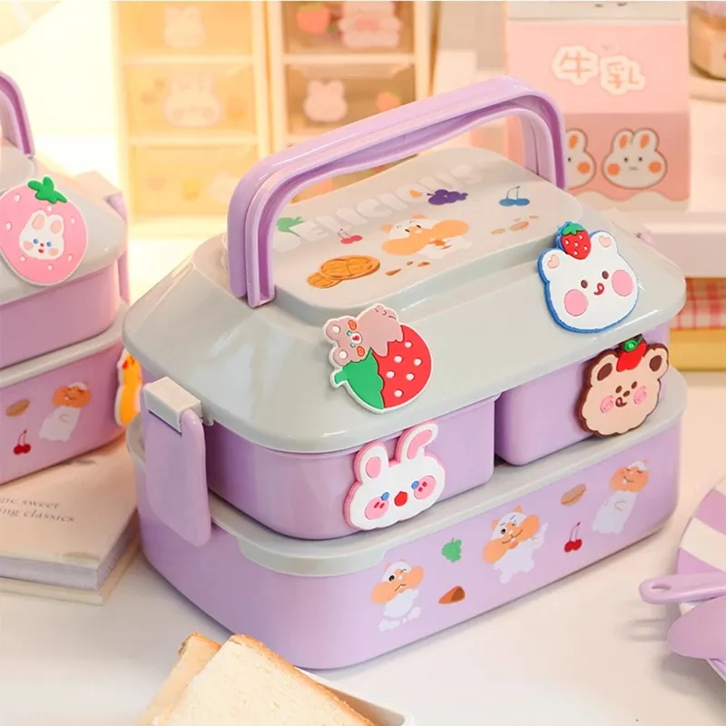 Kawaii Portable Lunch Box For Girls School Kids Plastic Picnic Cute Bento  Box Food Lunchbox With Compartments Storage Containers - AliExpress