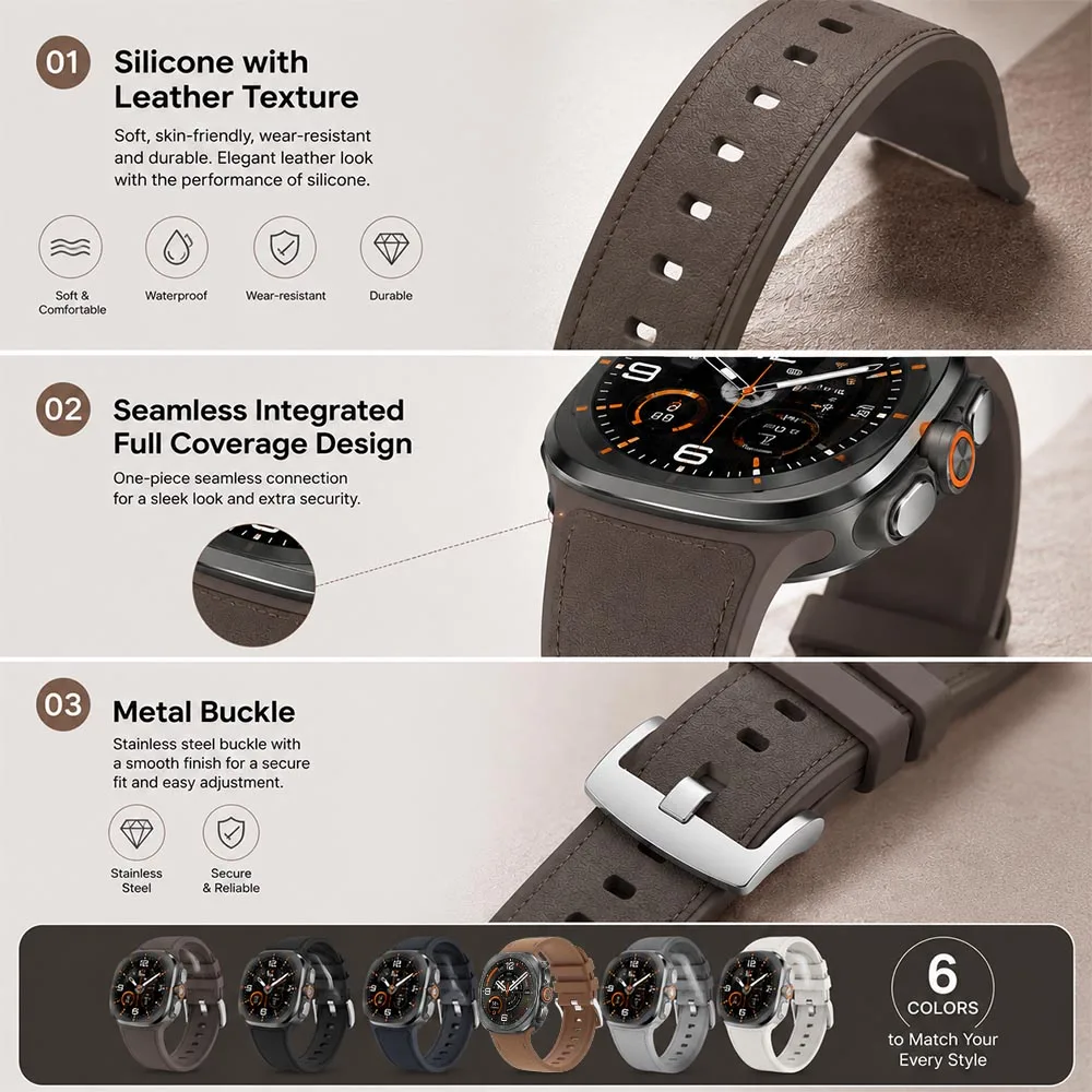 Leather-Like Silicone Fashion Versatile Waterproof Watch Strap