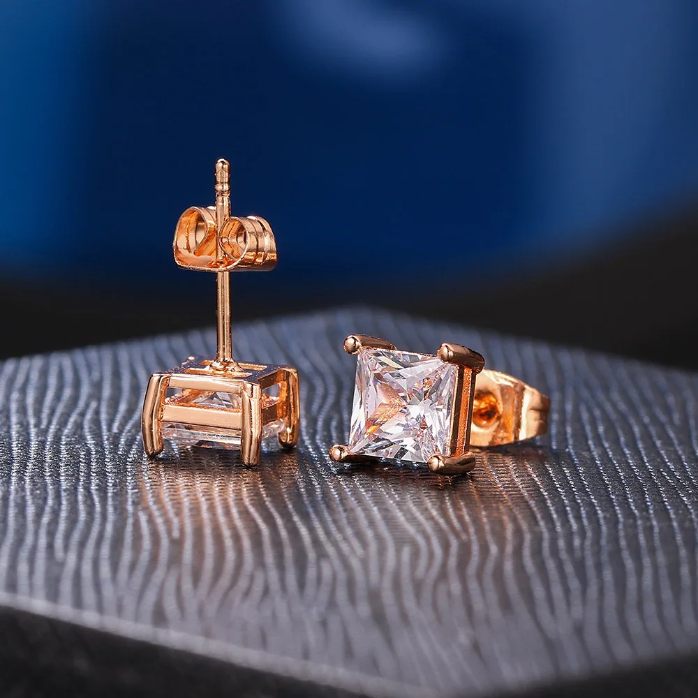 Earrings For Women Squares Clear Zircon Stud Earring for Female Male Various Size Crystals Ear Accessories Earing Jewellry E323 6