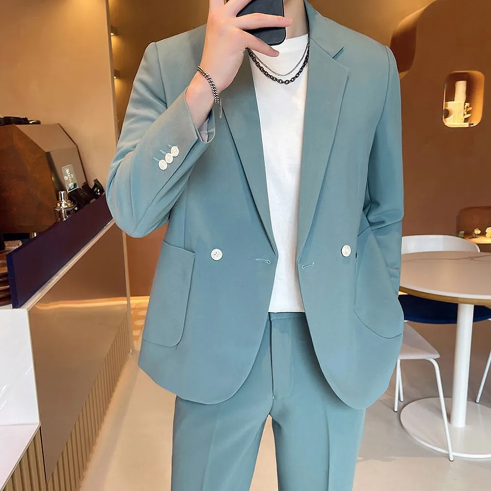 2 Piece Men's Suits Casual Single Breasted Peak Lapel Real Pocket Loose Men's Suits For Wedding Groosesmen (Blazer+Pants)