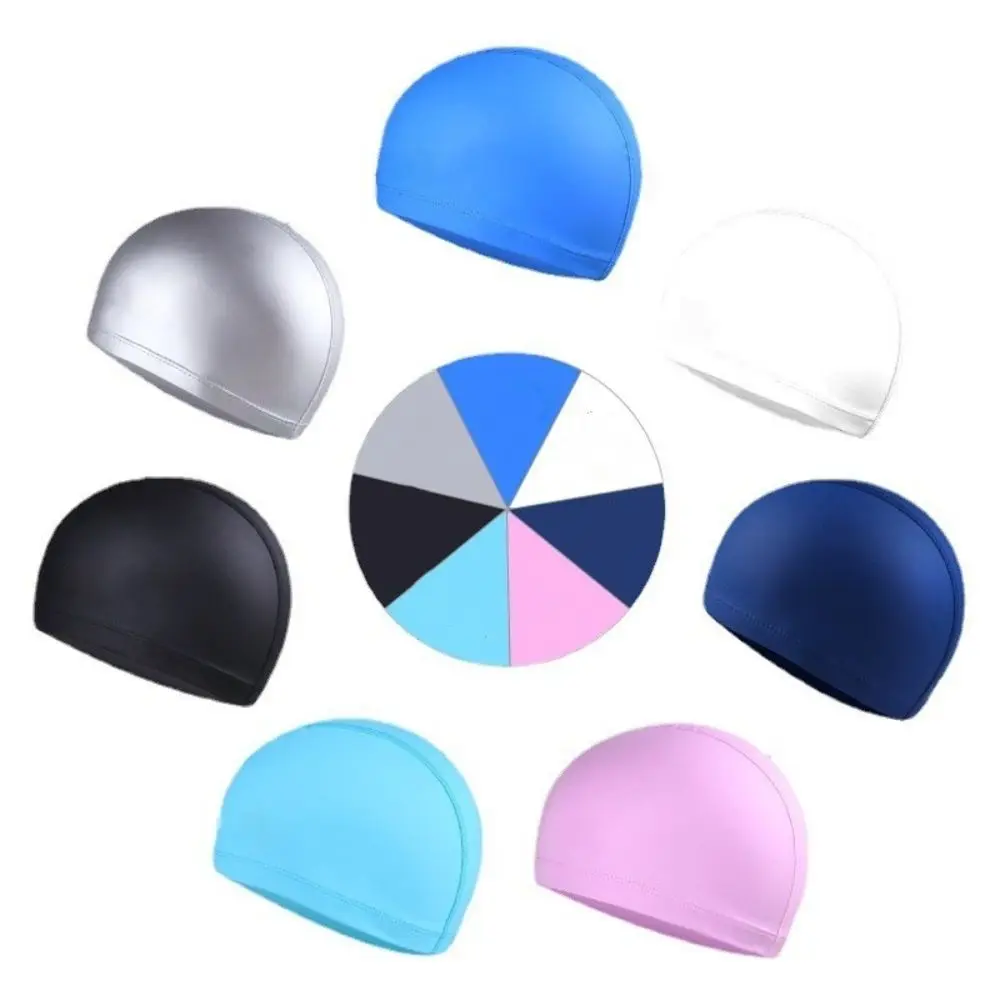 

PU PU Fabric Swimming Cap Protect Ears Waterproof Waterproof Swim Pool Hat Adults Plus Size Long Hair Swimming Hat Beach