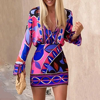 Women print shirt skirt suit summer fashion v neck button up blouse piece sets female