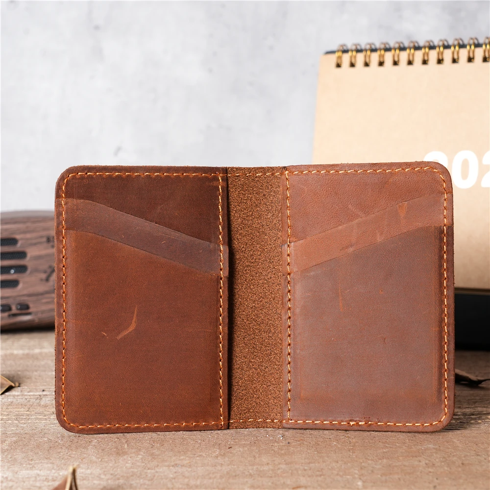 Men's Front Pocket Minimalist Cowhide Full Grain Leather Slim Wallet Card Holder ID License Bank Credit Card Vintage Retro NEW 5