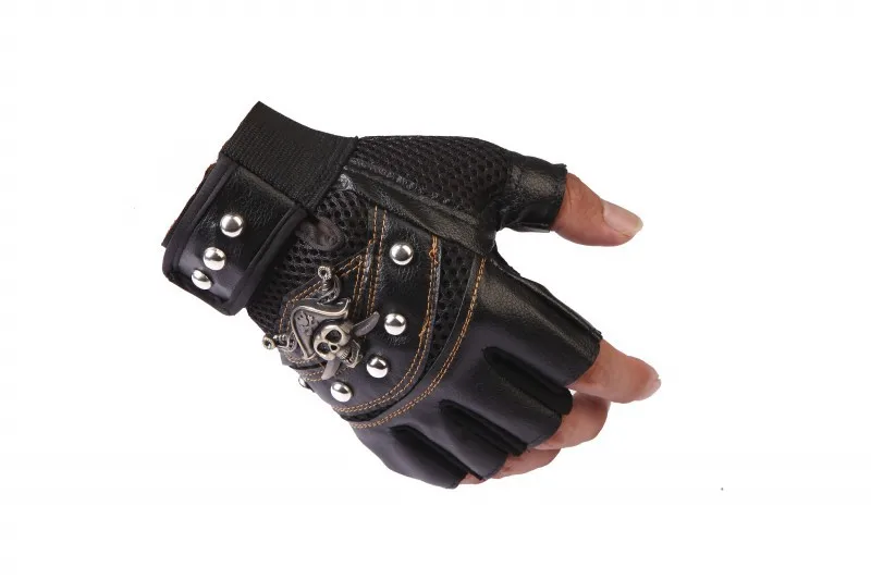 Skulls Rivet PU Leather Fingerless Gloves Men Women Fashion Hip Hop Women's Gym Punk Gloves Half Finger Men's Fingerless Gym Gloves Half Finger Gloves Fingerless Gloves Leather Gloves Sports Gloves Gym Gloves Male Gloves