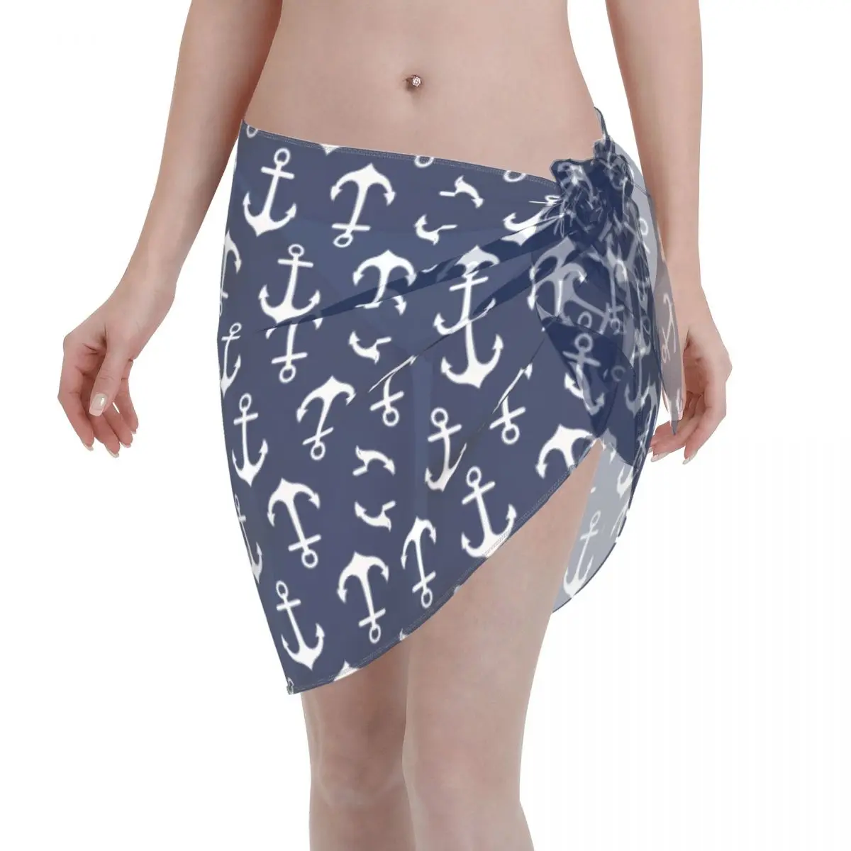 

Sexy Women Anchors Aweigh Nautical Sheer Kaftan Sarong Beach Wear Bikinis Cover-Ups Skirts Ladies Skirt