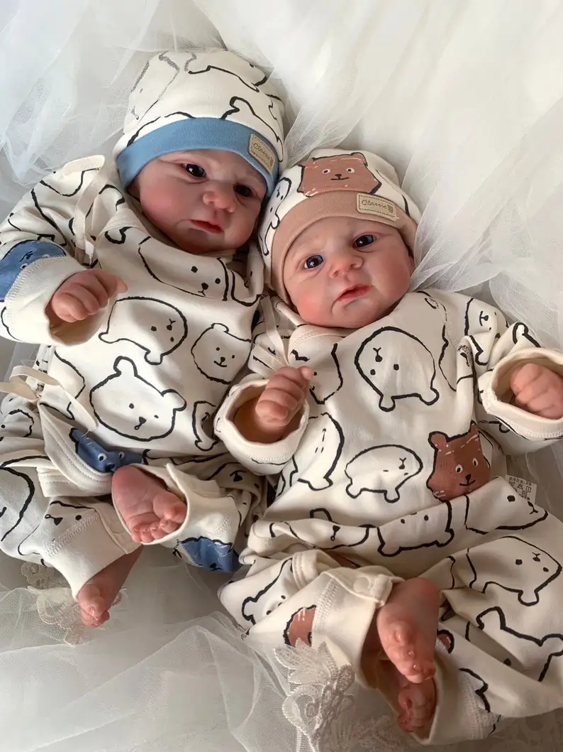 NPK 19inch Reborn Baby Doll Twins Elijah Make-up Handmade 3D Skin Multiple Layers Painting Collectible Art Doll 5