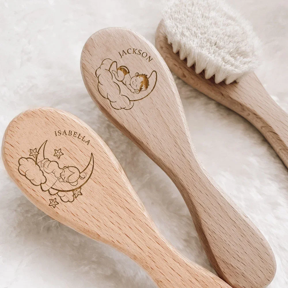 Personalized Name Baby Hairbrushes Wooden Newborn Hair Brush Infant Ideal Gift Birth/Baptism/Birthday Baby Shower Gifts