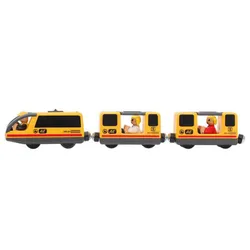 Deluxe Remote - Control Electric Train Set with Wooden Tracks and Magnetic Rail Cars - Perfect Gift (Coffee)