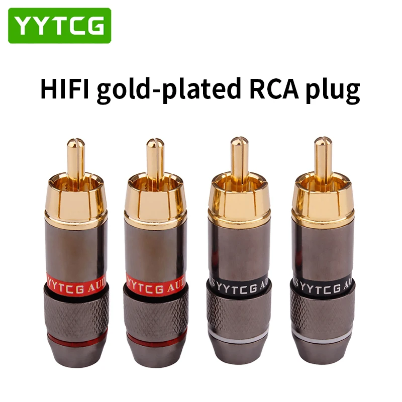 Yytcg-rca Conectores de Áudio Conector Banhado a Ouro Lotus Head Video Support Cabo de mm Rca Macho Plug Adaptador Cabos Hifi Pcs