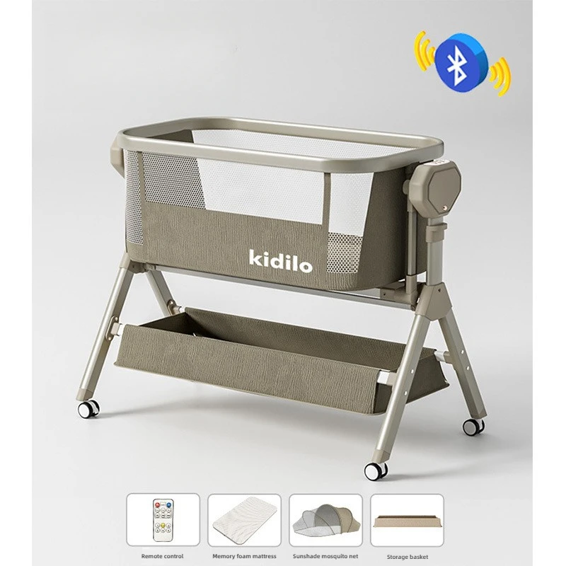 kidilo Culla multifunzionale, mobile e pieghevole, letto grande con giunture elettriche, culla neonato Materiale metallico, stile minimalista - immagine 2